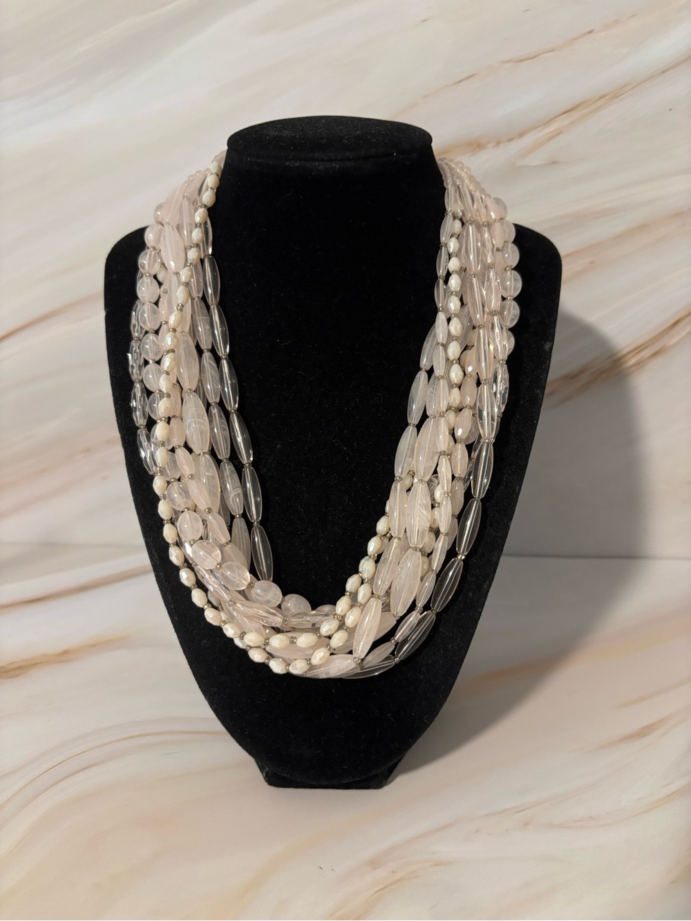 LOFT Multi-Strand Pink Beaded Necklace 17”+2”